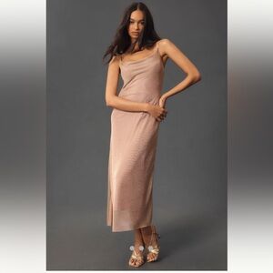 Anthropologie NWT Cowl-Neck Mesh Shine Slip Midi Dress size M.